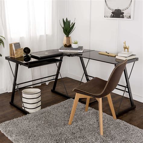 Walker Edison Soreno Modern 3 Piece Corner Desk For Home Office Black