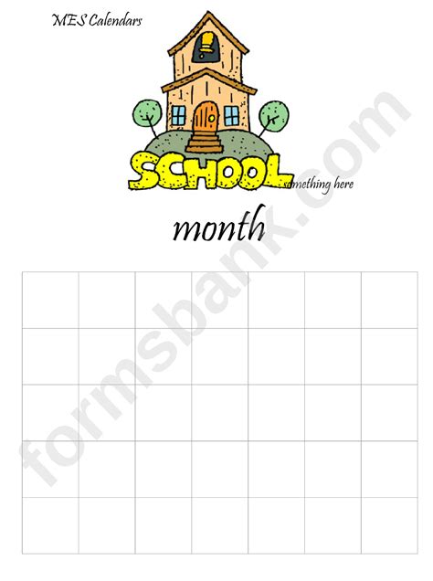 School Month Calendar Template Printable Pdf Download