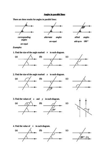 Angles In Parallel Lines Worksheet Teaching Resources