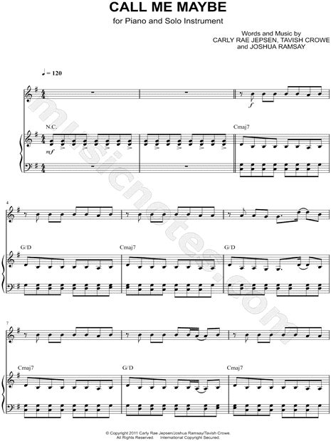 Carly Rae Jepsen Call Me Maybe Piano Accompaniment Sheet Music In G Major Download And Print