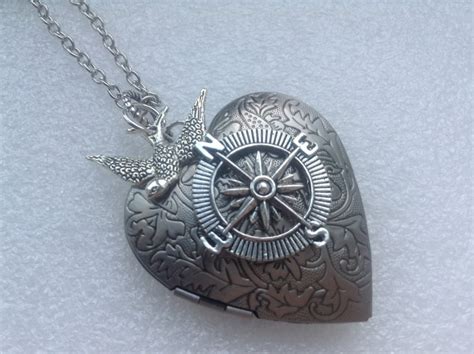 Heart Compass Locket Follow Your Heart Compass Necklace Etsy