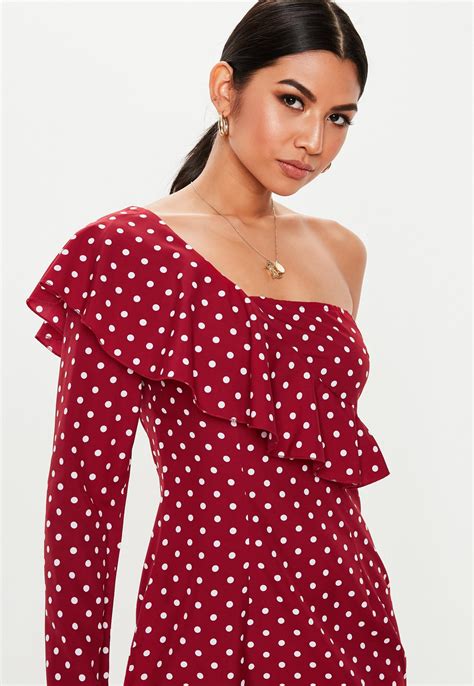 Red Polka Dot One Shoulder Mini Dress Missguided Ireland