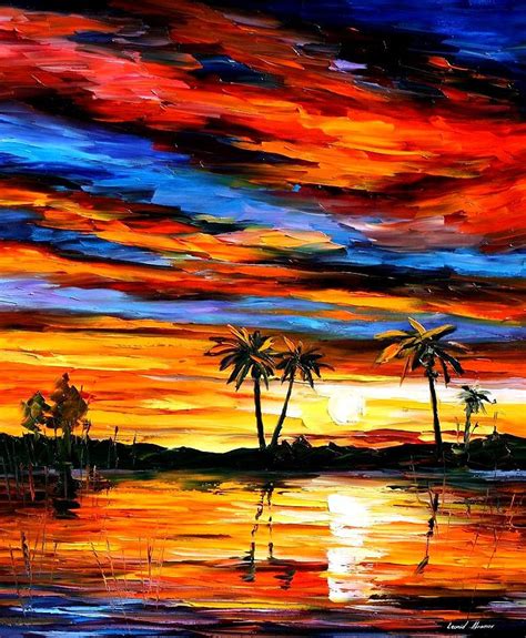 Tropical Sunset Palette Knife Oil Painting On Canvas By Leonid