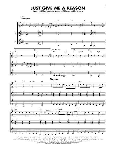 Just Give Me A Reason Feat Nate Ruess Sheet Music Pnk Guitar