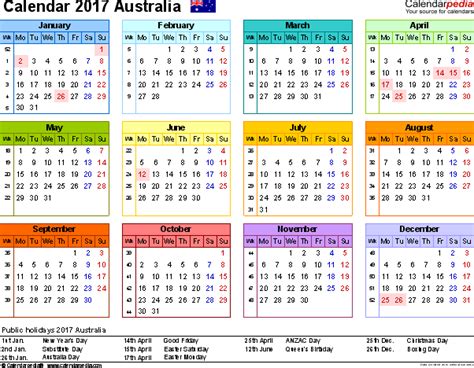 Australia Calendar 2017 Free Printable Pdf Templates