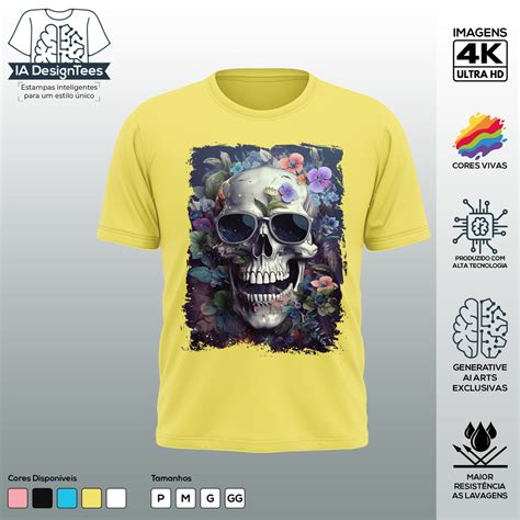 Camiseta Personalizada Premium Caveira Floral Vintage Elo7