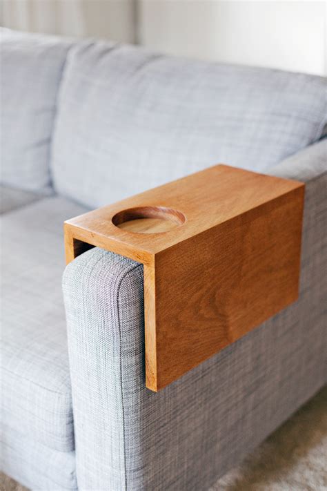 How far should a coffee table be from the couch. Wooden Sofa Sleeve with Cup Holder - A Beautiful Mess