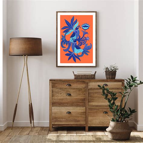 Decorative Botanical Art Print Of Blue Birds By Erin Donohoe