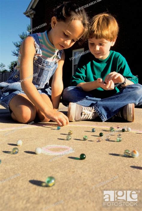 People Girl Children Kids Playing Marbles 2 Boy Stock Photo Picture