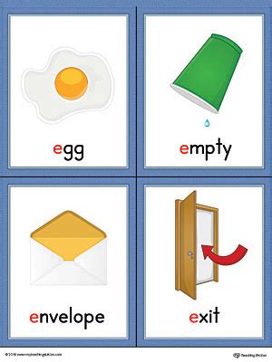 Learning to recognize words can help build vocabulary and reading skills. Letter E Words and Pictures Printable Cards: Egg, Empty ...