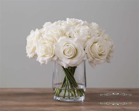 Real Touch Rose Flower Arrangement Cream White Roses In Faux Water