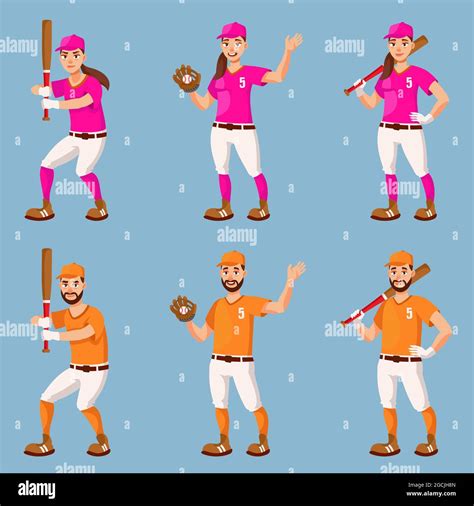 male and female baseball players man and woman in cartoon style stock vector image and art alamy