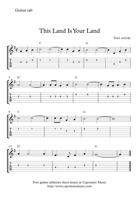 I've put here a list of 100+ free tabs. Free easy guitar tablature sheet music | This Land Is Your Land