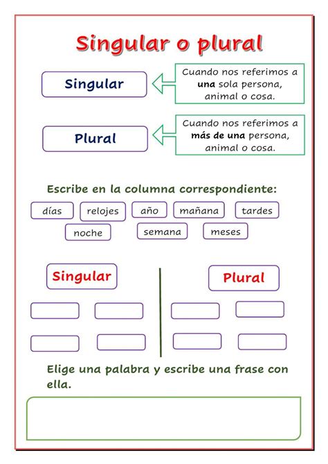 Actividad Online Gratuita De Singular Y Plural Spanish Lessons