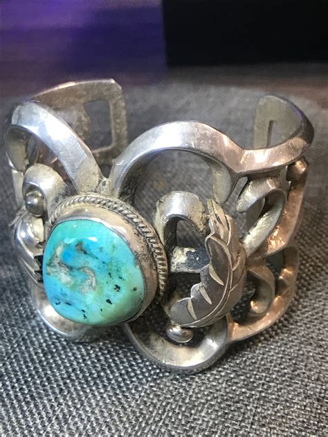Vintage Sand Cast Turquoise Navajo Native American Cuff Etsy
