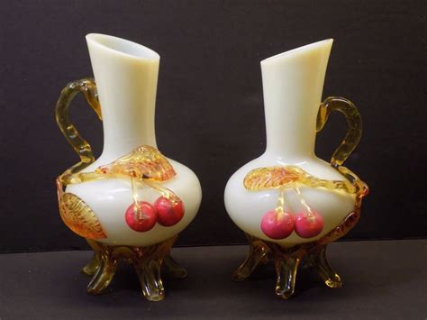 Matching Pair Antique Stevens And Williams Applied Cherries Art Glass Vases Rare Ebay Glass