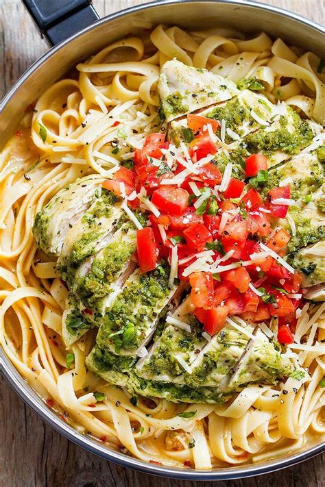 These chicken recipes are healthy and easy. Pesto Chicken Pasta Recipe - Healthy Chicken Recipe — Eatwell101