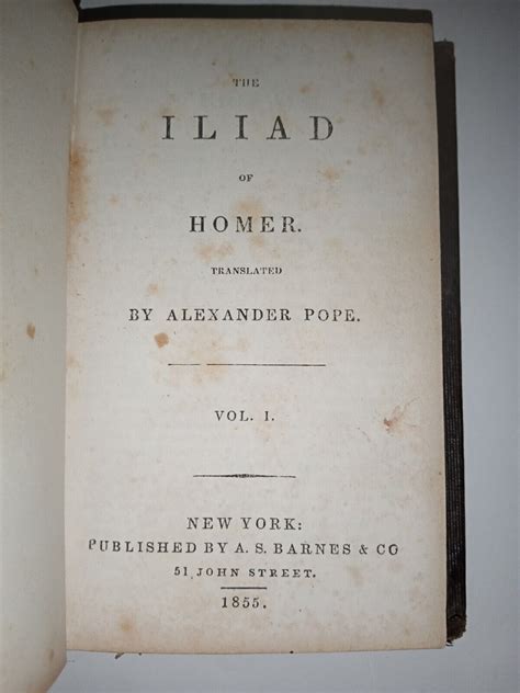 1852 The Iliad Of Homer Translated By Alexander Pope As Barnes And Co