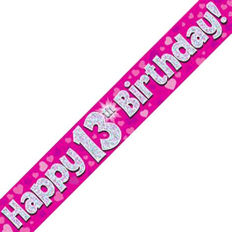 Happy 13th Birthday Banner Pink 9ft Holographic The Balloon Shop