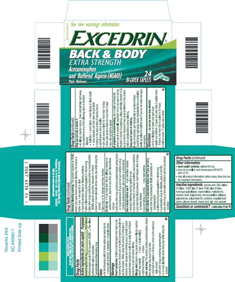 Excedrin Back And Body Novartis Consumer Health Inc Acetaminophen 250mg Aspirin 250mg
