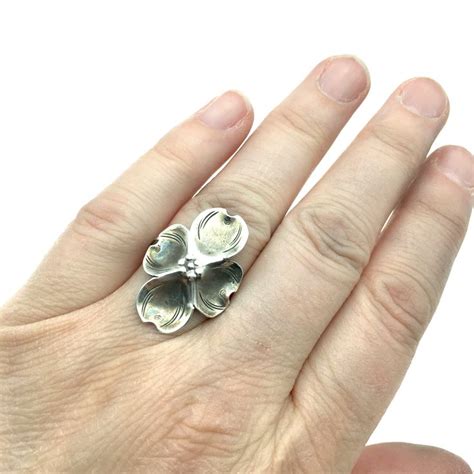 Vintage Sterling Silver Flower Statement Ring Adjustable Etsy