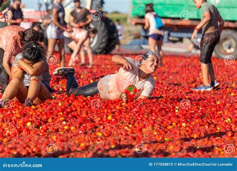 Portuguese Tomato Throwing Festival In SantarÃ©m Editorial Stock Photo