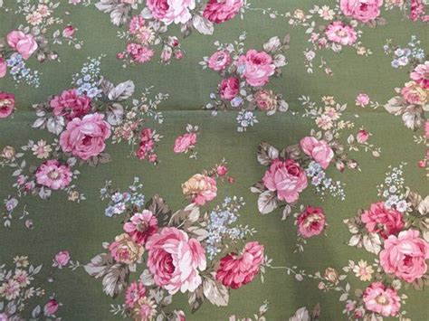 Cotton Fabric Roses Green 44 Wide By The Yard Etsy Fabric Roses