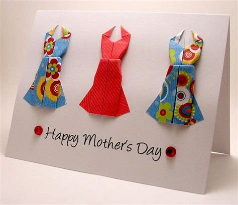 Origami Dress Card Mothers Day Red Bright Blue Etsy Dress Card