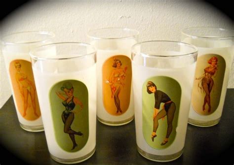 Pin Up Girl Key Hole Drinking Glasses By Strictlyvintage