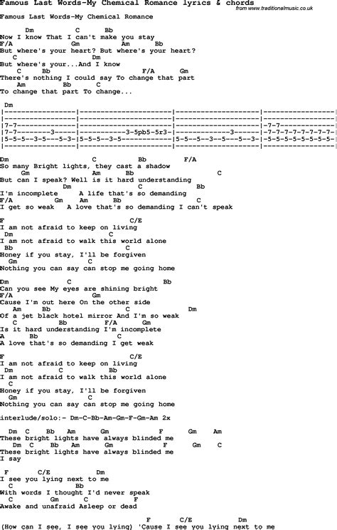 Famous Last Words My Chemical Romance Guitar Chord Ch