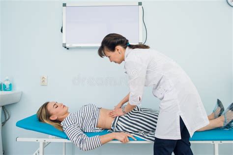 Doctor`s Hands Examining Female Abdomen Stock Image Image Of Medicine