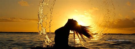 Sunset Sea Silhouette Woman Splashes Facebook Cover Abstract