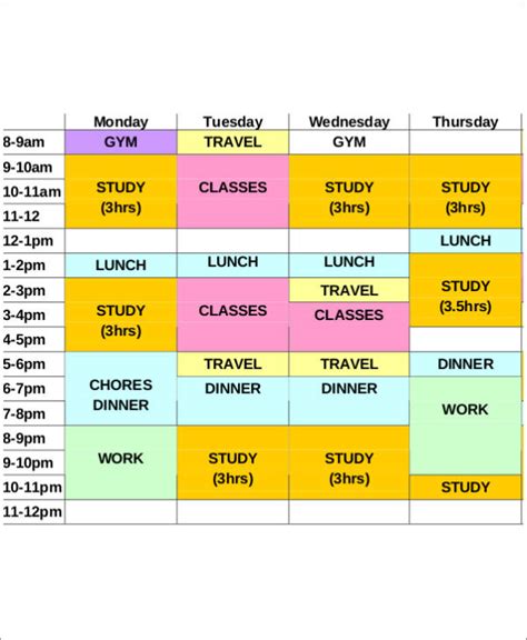 Study Schedule Template Schedule Templates Free Word