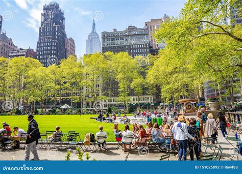 Bryant Park New York Manhattan People Relaxing Sunny Day In Spring Editorial Photography