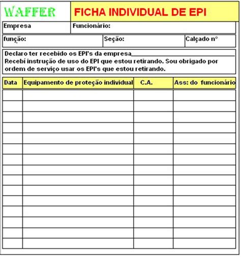 Modelo Ficha De Epi Word