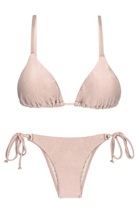 Accessorized Nude Pink Side Tie Brazilian Bikini Essence Invisible