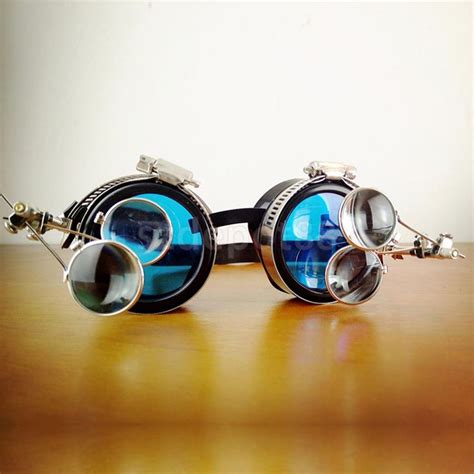 Vintage Victorian Steampunk Goggles Glasses Welding Diesel Punk Biker Gothic Rave Cosplay Blue