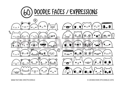 60 Cute Doodle Faces Expressions Printable Practice Sheets