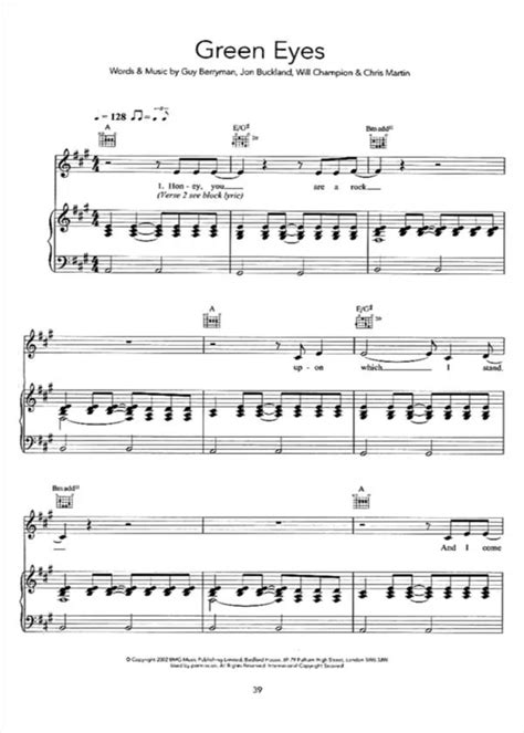 Coldplay Green Eyes Sheet Music Downloads