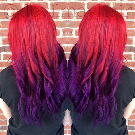Red To Purple Sunset Hair Ombré Done Using Pravana Vivids Hair By