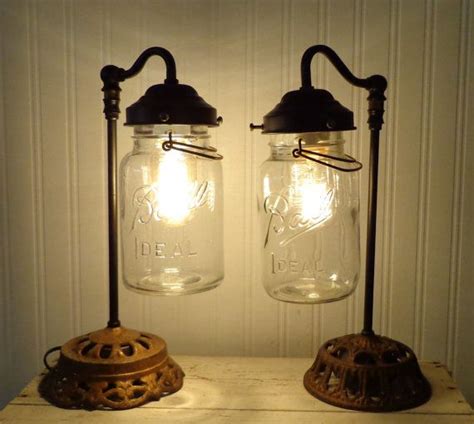 Mason Jar Lamp Table Nite Stand One Lamp Listing Etsy Mason Jar