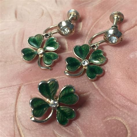 Four Leaf Clovers Lucky Earrings Happy St Patricks Day Etsy