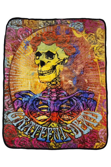 Grateful dead sunshine dancing bears tie dye shirt deadhead clothing. Grateful Dead Bertha Skeleton & Roses Fleece Throw Blanket ...