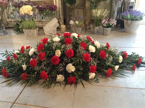 Red And White Carnation Coffin Spray Casket Spray Funeral Spray