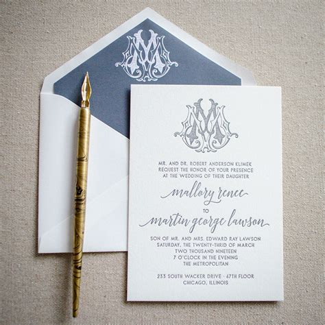 Classic Monogram Letterpress Wedding Invitations Gb Design House