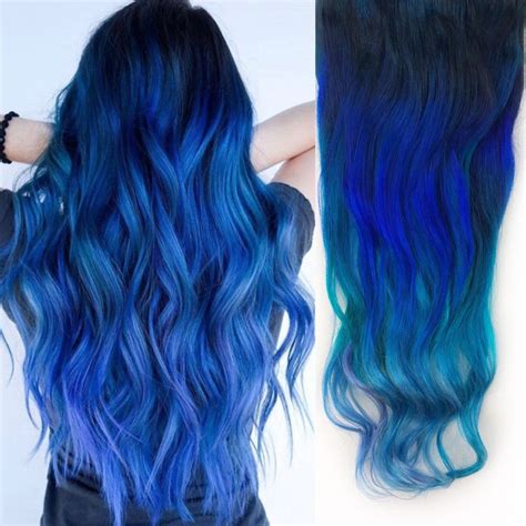 Ombre Teal Blue Tip Dyed Hair Extension Teal Hair 22 Inches Long