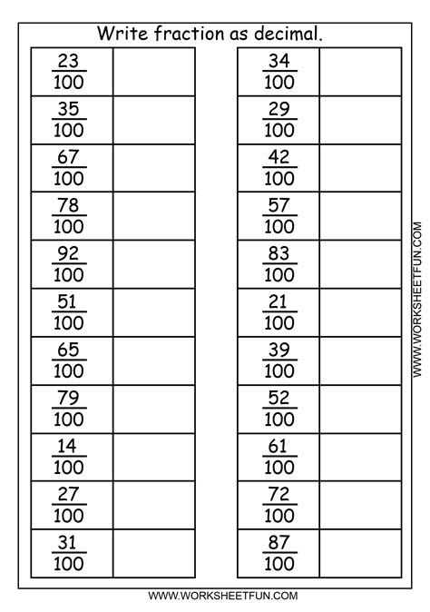 Write fraction as decimal – 3 Worksheets / FREE Printable Worksheets