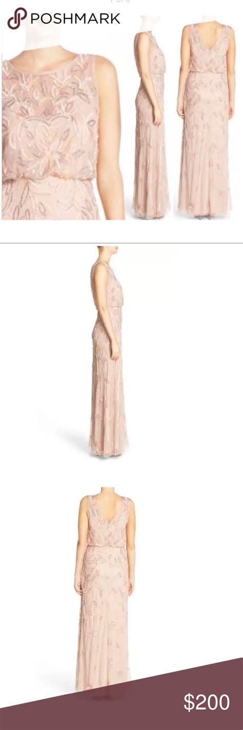 New Adrianna Papell Embellished Blouson Gown Blush Color Blush No