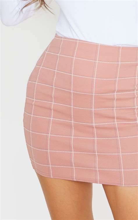 Dusty Pink Checked Mini Skirt Skirts Prettylittlething