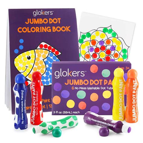 Glokers Jumbo Washable Dot Paint Markers And Coloring Book Bundle 6